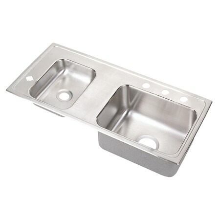 Elkay Lustertone Stainless Steel 37-1/4 X 17 X 7-5/8 Double Bowl Top Mount Classroom Sink DRKRQ3717L4